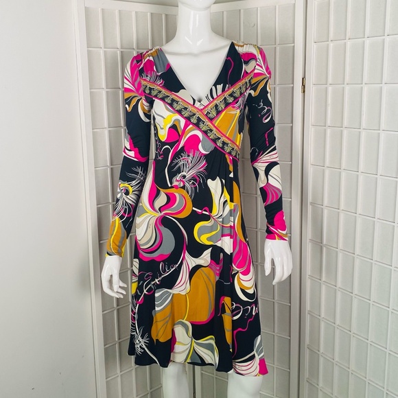 EMILIO PUCCI Multi Color Printed Knee-Length Dress, 8.